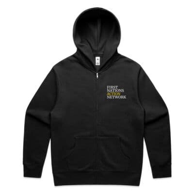 First Nations Action Network black zip hoodie